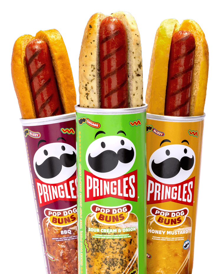 Three Pringles Pop Dog Buns Cans