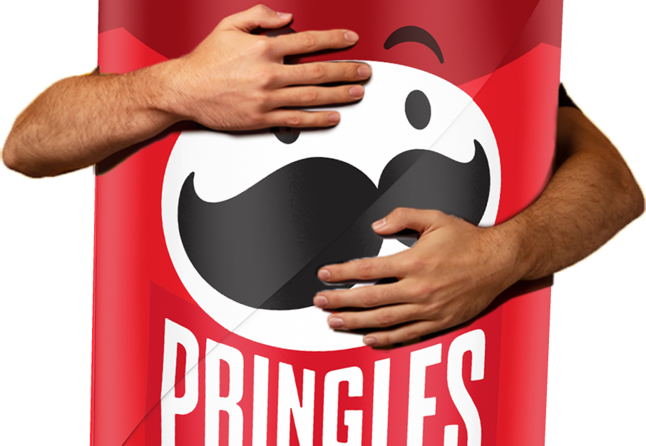 Arms hugging a giant Pringles can